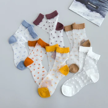 1 чифт Летни Прозрачни забавни Чорапи на точки, Женски Сладки Отворени Тънки Къси чорапи в стил Харадзюку, Ежедневни Стръмни Модни чорапи