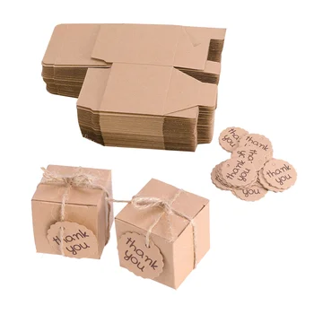 10шт Кутии за Бонбони от Крафт-хартия Goodies Box с 10 Карти за Предложения Goodies Boxes Аксесоари за Партита (Квадратни)