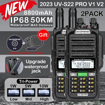2 елемента Нов Baofeng UV-S22 PRO V2 IP68 Водоустойчив 10 W Преносима Радиостанция USB Type-C Зарядно Устройство Мощен VHF UHF Long Range UV 9R Plus Радио