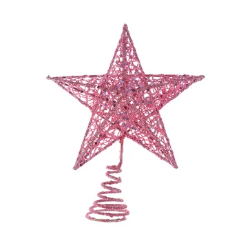 20 см Коледно дърво, желязо звезда, блестяща украса за коледната елха (розов)