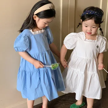 5532C Рокли с бродерии за Корейски момичета 2023, Лятно Ново Хубава рокля за момичета с къси ръкави, Детско принцеса рокля от 1 до 7 години