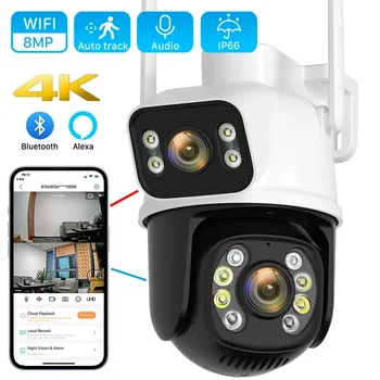 8-Мегапикселова камера 2.4 GHZ WiFi 4K Камера с двойна леща и двоен екран ICSEE Cloud Automatic Tracking Color IR водоустойчива Инфрачервена камера за нощно виждане