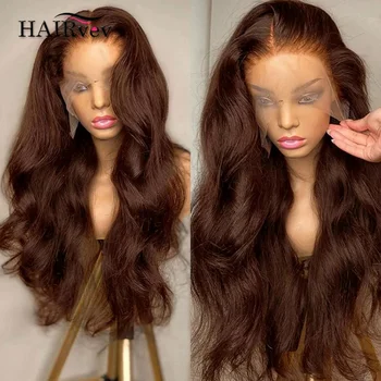HD Шоколадово кафяво 13x6 Съраунд вълнообразни перука с дантела отпред, Бразилски кафяво, 360 Напълно Прозрачни перуки с дантела отпред За жени от човешка коса