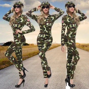 Армията зелена камуфляжная форма на женското служител на Женската сексуална форма за костюми служител на парти Cosplay костюм