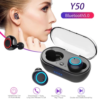 Безжични слушалки Bluetooth Y50 5.0 TWS, слушалки с докосване, слушалки, зарядно калъф, стерео слушалки, спортни слушалки