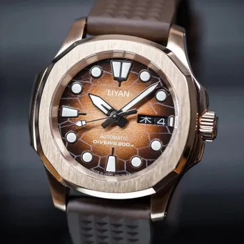 Бронз мъжки часовник луксозни NH36 40mm Diver, автоматични механични Бизнес ръчен часовник водеща марка, Сапфировые 20 Бар