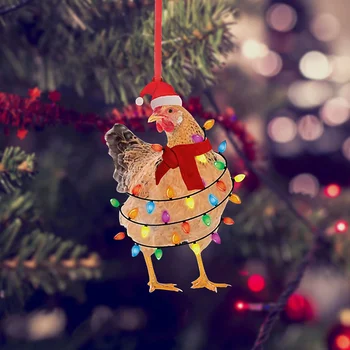 Коледна декоративна висулка с пиле от 5шт, украса за Коледната елха, подпори за оформление на коледната сцена.