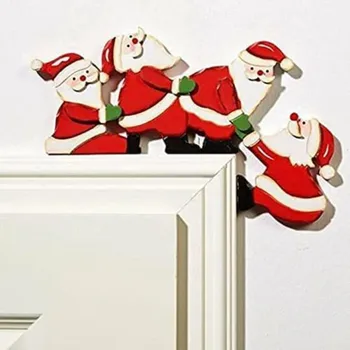 Коледна украса на рамката на вратата, дървени орнаменти, Дядо Коледа, Коледни изделия от дърво Лосове, Коледни украси за дома