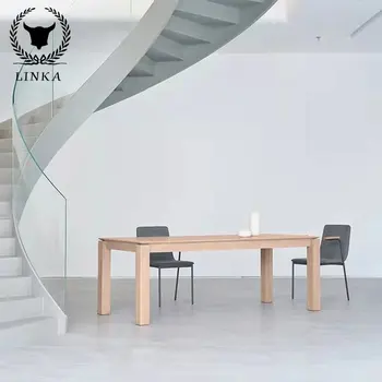 Малка маса за хранене от масивно дърво Nordic, правоъгълно бюро от бял восък, дълъг бюро