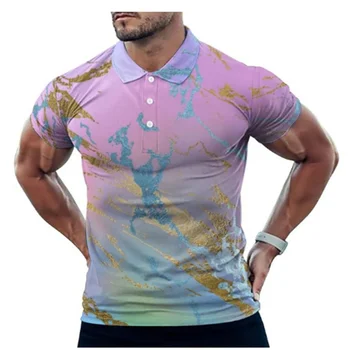 Нова лятна мъжка мода риза с къси ръкави с цветен многоугольным 3D принтом, тениска Harajuku Street Leisure Sports, тениска с къс ръкав, отгоре