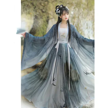 Нова рокля Hanfu, костюм за народни танци, традиционен китайски национален костюм на фея, на тенденциите, сценични съоръжения принцеса на Древната династия Хан