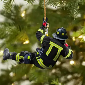Персонализирани Ключодържател с окачване на пожарникар-пожарника, Персонални украса за Коледната елха, Дървена декорация за пожарникар