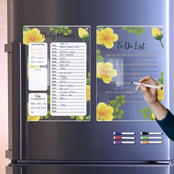 Прозрачна Акрилна Магнитна дъска за хладилник с Планер Дневен Седмичен Месечен график Календар за хладилник Стикер за хладилник