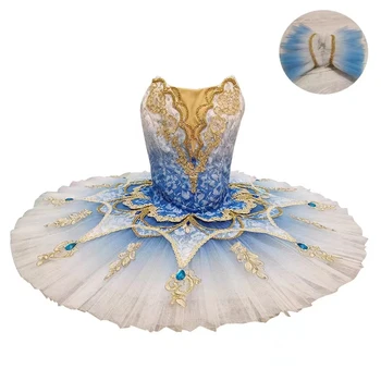 Професионално произведени по поръчка балетное танцово рокля за изпълнения с преливане в синьо от органза, атласное рокля-ПАКЕТ за деца и възрастни, местонахождение, рокля
