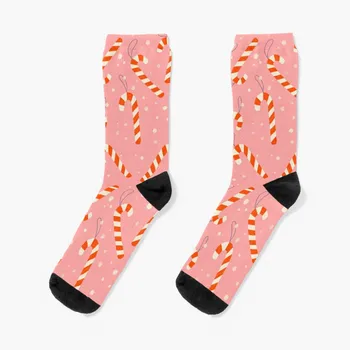 Розови и червени чорапи с модел от леденцовой бастуни, обувки за коледни подаръци, живи мъжки чорапи, колани, дамски чорапи