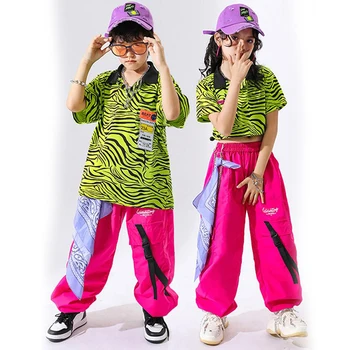 Тийнейджърката облекло в стил хип-хоп, тениски с зеброй, блузи, детска градинска дрехи, розови панталони-карго за момичета и момчета, сценична дрехи, костюми за джаз танци, облекло