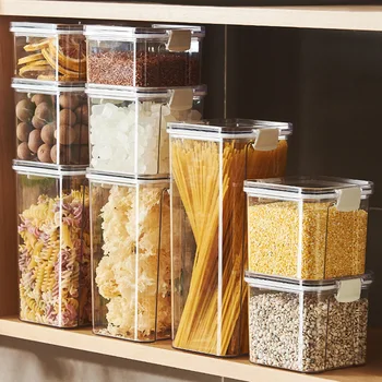 Херметична Пластмасова кутия за съхранение на продукти, зърнени храни, сладкиши, бонбони, Сушени кутии с капак, Контейнери за съхранение в хладилник, Предмети от бита, Кухненски органайзер