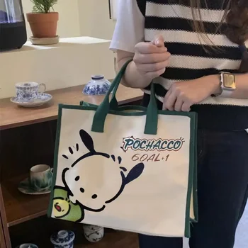 Холщовая чанта Sanrio Hello kitty, модерна чанта Pochacco, чанта-тоут за момичета, чанта за съхранение на покупки,