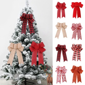 Червена Коледна Лента Панделки Висящи Украшения Голям Лък Подарък-Коледна Елха Украшения На Коледно Парти Декор Нова Година 2023