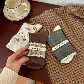 Чорапи с дрямка Mori Равенство ~ Есенно-зимни чорапи, дамски чорапи в стил ретро със съраунд терен, ежедневни чорапи в стил нишевом
