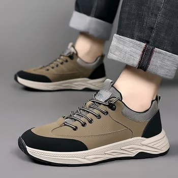 2024 Нова мъжки спортни обувки, дантела, висококачествена кожа Водоустойчив мъжки туризъм обувки, Модерни обувки за мъже