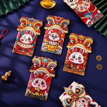 40шт китайски червени пликове 2023, пликове с зайци за брой, 8 дизайни, Червени пакети с зайци в Знак на Зодиака за Лунната Нова година, Пролетта