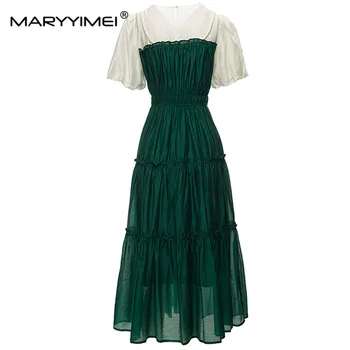 MARYYIMEI/ Ново пролетно-лятното модно елегантна рокля с пищни ръкави, расшитое мъниста, мозайка шиене, банкетни рокли с еластична талия