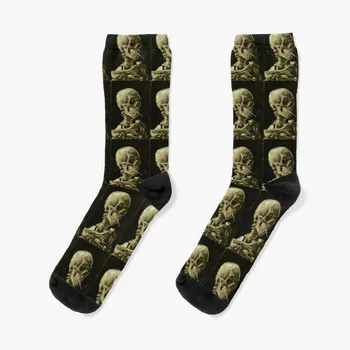 Memento Mori - Черепа на Скелет с Горяща Цигара от Винсент Ван Гог, Чорапи с ярки колани, Колоездене, Дамски Чорапи, Мъжки