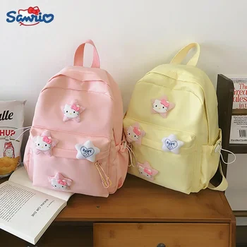 Sanrio Корея, Млечно-жълто Училищна чанта във формата на звезда Аниме Hello Kitty Розов цвят За прекрасни момичета, Раница с Голям капацитет, Чанта за съхранение на Канцеларски материали, Подарък