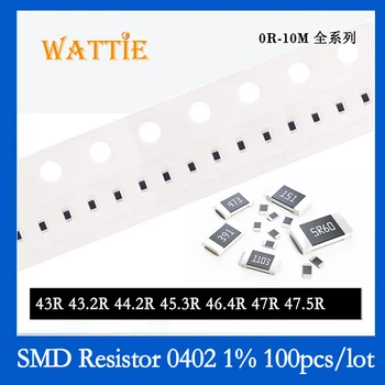 SMD резистор 0402 1% 43R 43.2 R 44.2 R 45.3 R 46.4 R 47R 47.5 R 100 бр./лот микросхемные резистори 1/16 W 1.0 мм * 0.5 мм