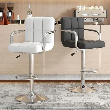 Бар стол, лесен и удобен за използване в дома, бар стол, въртящи и регулируеми на стола, модерна високо столче с облегалка