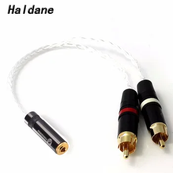 Безплатна Доставка Haldane 1/8 3,5 мм Стерео Женски към 2x RCA Мъжки аудио кабел-Адаптер 8 Живял 7N OCC Мед Посеребренный аудио кабел