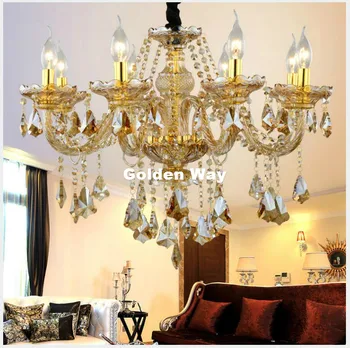 Безплатна Доставка Модерна Златна Европейската Свещ Кристални Полилеи Спалня Хол с Трапезария и Модерен Полилей E14 Декорация на дома