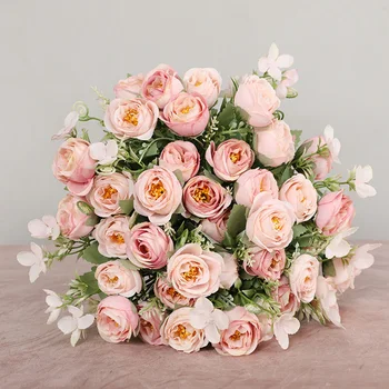 Букет за шаферка от 10 изкуствени рози с 5 копринени изкуствени цветя, сватбена украса за семейна градина със собствените си ръце, пролетните рози