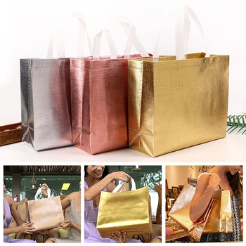 Гланц на торби за многократна употреба за пазаруване от лазерна нетканой тъкан, чанти-тоут за сватба, рожден ден, подарък подарък опаковки 