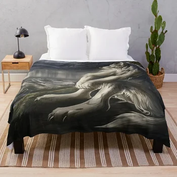 емо бял вълк седи тъжен мем Хвърля едно Одеяло На Леглото Модни Меки Големи Движещи Одеяла