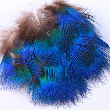 Естествени сини паунов пера за бижута, ръчно изработени продукти, 3-7 см, аксесоари за бродерия, изкуствени бижута, декорация във формата на малки пера