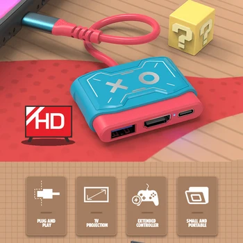 За Nintendo Switch/Switch Lite, докинг станция за телевизия, мобилна док-станция, съвместима с USB C до 4K, HDMI, USB хъб 3.0, конвертор за зареждане