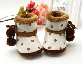За Новородените момичета и момчета, Меки Обувки на точки, зимните обувки с pom-помераните, Согревающая обувки за новородено, Нова мода удобни обувки