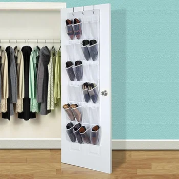 Закачалка-органайзер за обувки зад шкафа за съхранение, 24 джоба на рафт, място за закачане на врата над чанта за пестене на място