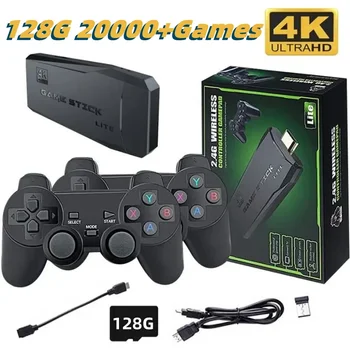 Игрова конзола 2.4 G с двоен безжичен контролер Игра Stick 4K 20000 игри 128 64 32 GB Ретро игри за PS1/GBA Коледен подарък