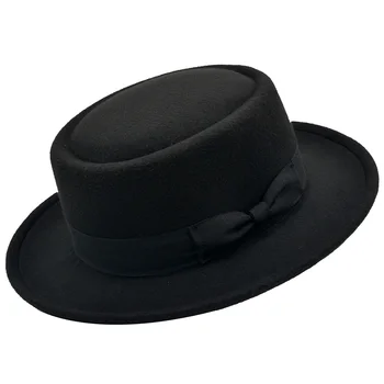 Класически филц шапки Walter White с широка периферия Реколта Черна шапка от мек филц Уникални шапки с лък за Мъже