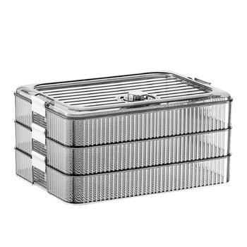 Кутия за съхранение на пресни продукти, Прозрачна, по-Голям капацитет С наслагване на покрива, Многослоен, за да проверите за съхранение, Кутия за съхранение на храна в хладилника