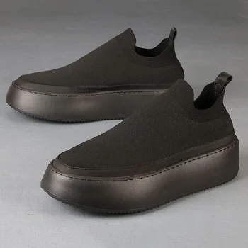 Лятна окото дишащи обувки на дебела подметка-голяма височина, удобни ежедневни мъжки обувки на равна подметка, фини обувки на плоска подметка.