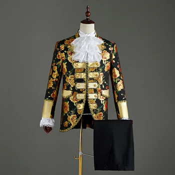 Многоцветен Дворец костюм, мъжки Бродирани униформи, С костюм на Чаровния принц