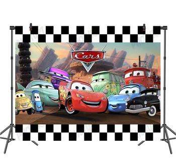 На фона на Disney Cars Lightning Mcqueen, банер за детски рожден ден, състезателна машина, vinyl фотография, подпори за фото студио