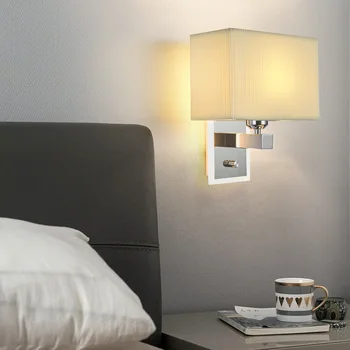 Нов Сгъваем Текстилен Лампа, С Монтиран На Стената Лампа Модерна Дневна Спалня Нощни Монтиран На Стената Лампа Хромированное Основа С Завъртане На Ключа За Лампата За Вътрешно Осветление