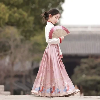 Нова пола в китайски стил с конете муцуна за момичета 2023, лятна реколта костюм, Тънък есен бебешка рокля Hanfu минг tang за cosplay
