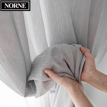Обикновена прозрачни завеси NORNE в стил риба кост за всекидневната, модерен дантела тюл от воали, щори за спални Cortinas Para Salon