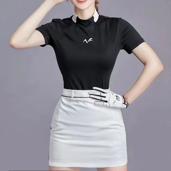 Облекло за голф, женска тениска с къс ръкав, ежедневни спортни облекла от еластична тъкан със защита от търкалянето, висококачествен трикотаж по поръчка